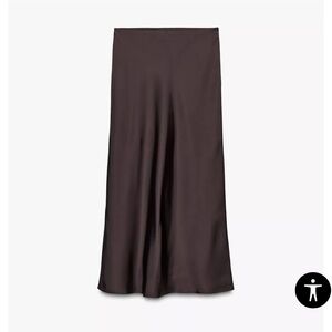 Zara Satin Midi Skirt Chocolate Brown - size M NWT